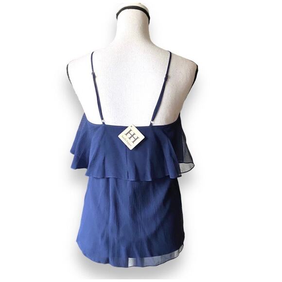Haute Hippie Silk Ruffled Halter Top Blouse Sz S Dark Blue Feminine Minimalist - Picture 3 of 11